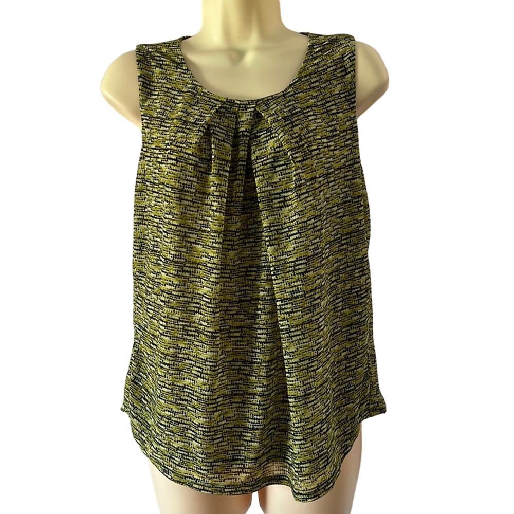 Liz Claiborne S Green Print Knit Top Blouse Sleeveless Vintage Y2K
